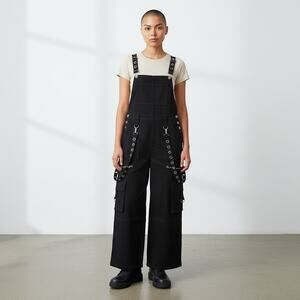 Dolls Kill Grave Girls Tough Life Wide Leg Overalls Size XXS Punk Goth Baggy Emo